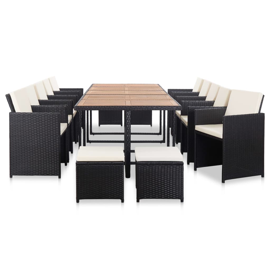 

vidaXL 15-delige Tuinset met kussens poly rattan zwart