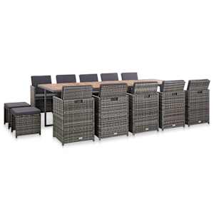 Zunanja jedilna garnitura 15-delna z blazinami poli ratan