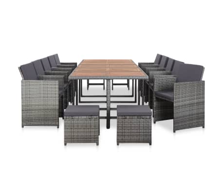 vidaXL Set comedor de jardín 15 piezas y cojines ratán sintético gris