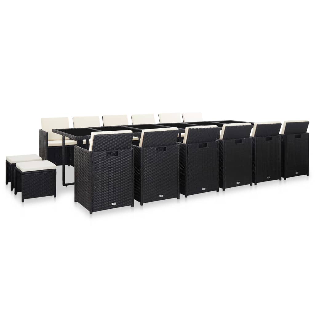 vidaXL Set mobilier de exterior cu perne, 17 piese, negru, poliratan vidaXL imagine model 2022