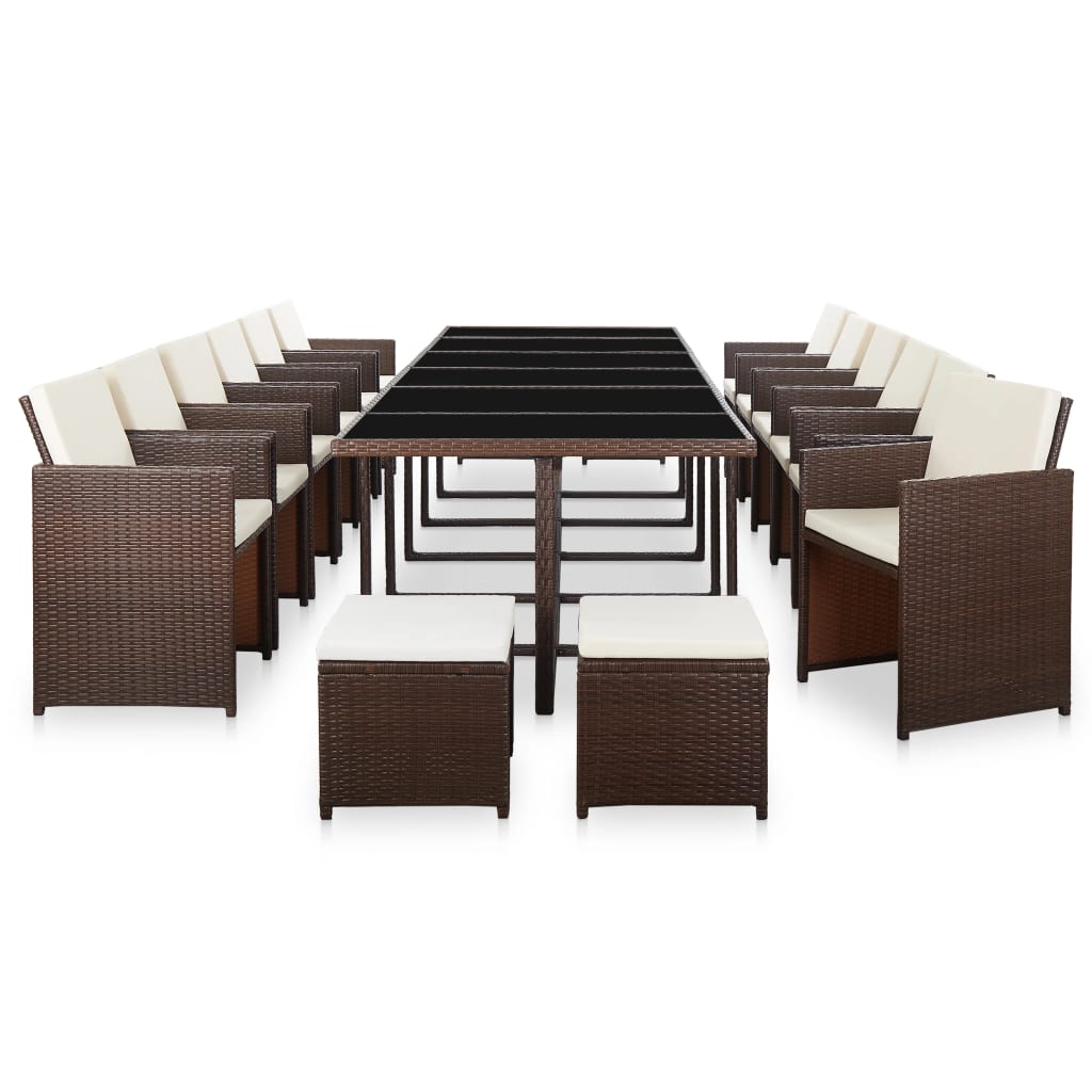 

vidaXL 17-delige Tuinset met kussens poly rattan bruin