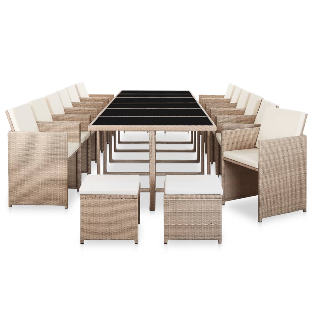 vidaXL 17-delige Tuinset met kussens poly rattan beige