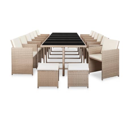 vidaXL Lauko komplektas su pagalvėmis, 17 dalių, smėlio, poliratanas