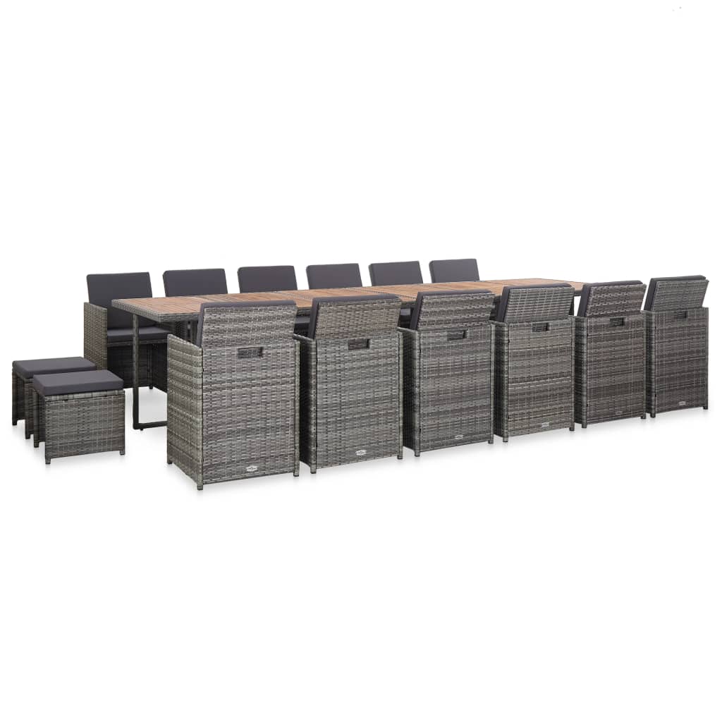 Thumbnail - vidaXL 17-tlg. Garten-Essgruppe mit Auflagen Poly Rattan Grau