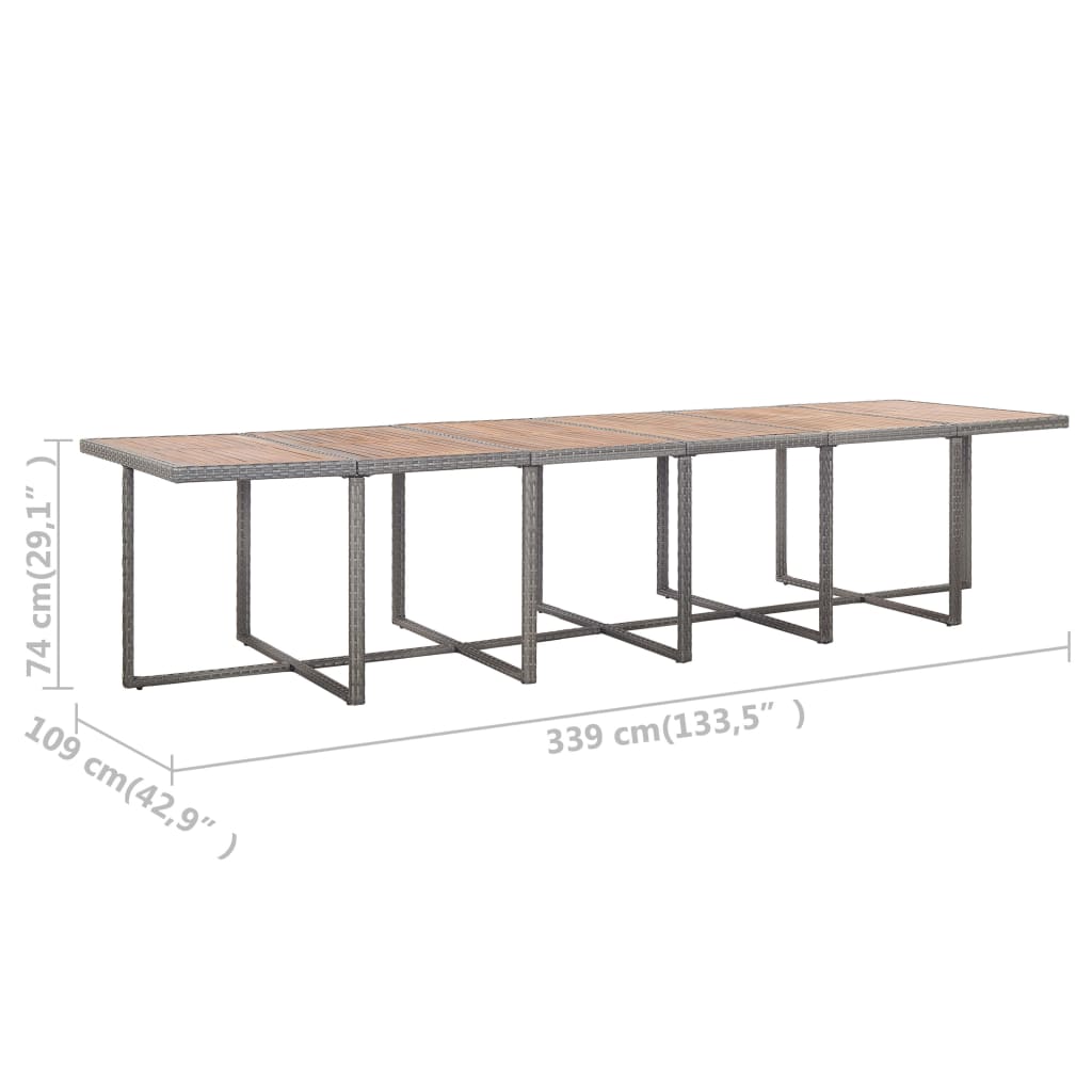 Zunanja jedilna garnitura 17-delna z blazinami poli ratan siva - slika 13
