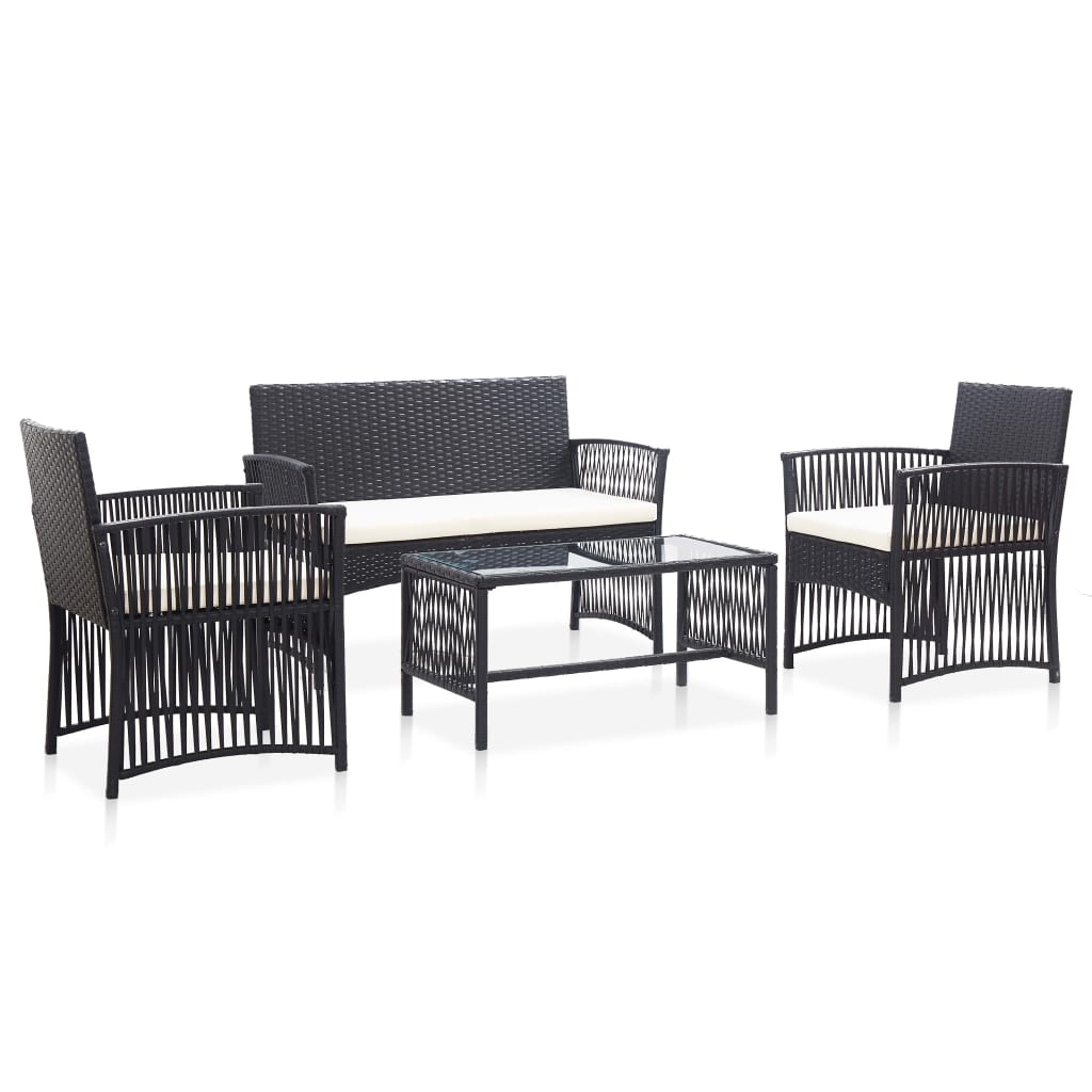 Photos - Garden Furniture VidaXL 4 Piece Patio Lounge Set with Cushion Poly Rattan Black 