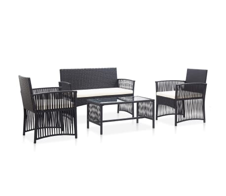 vidaXL Set divano da giardino in polirattan nero