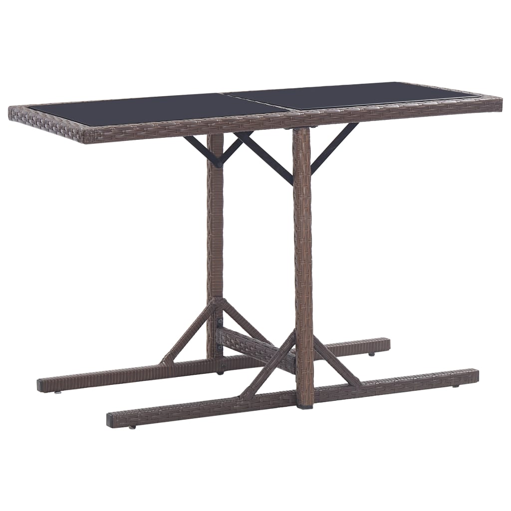 

vidaXL Patio Table Brown 43.3"x20.9"x28.3" Glass and Poly Rattan