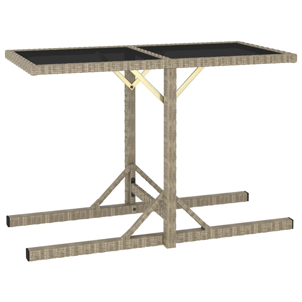 

vidaXL Patio Table Beige 43.3"x20.9"x28.3" Glass and Poly Rattan