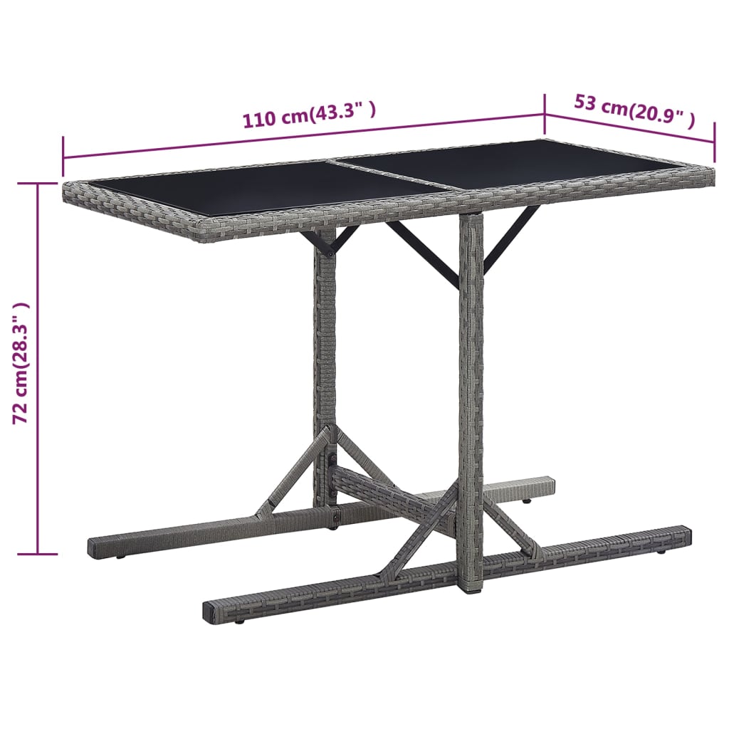  Záhradný stôl antracitový 110x53x72 cm sklenený a polyratan