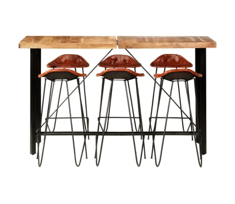 vidaXL Ensemble de bar 7 pcs Bois solide et cuir véritable