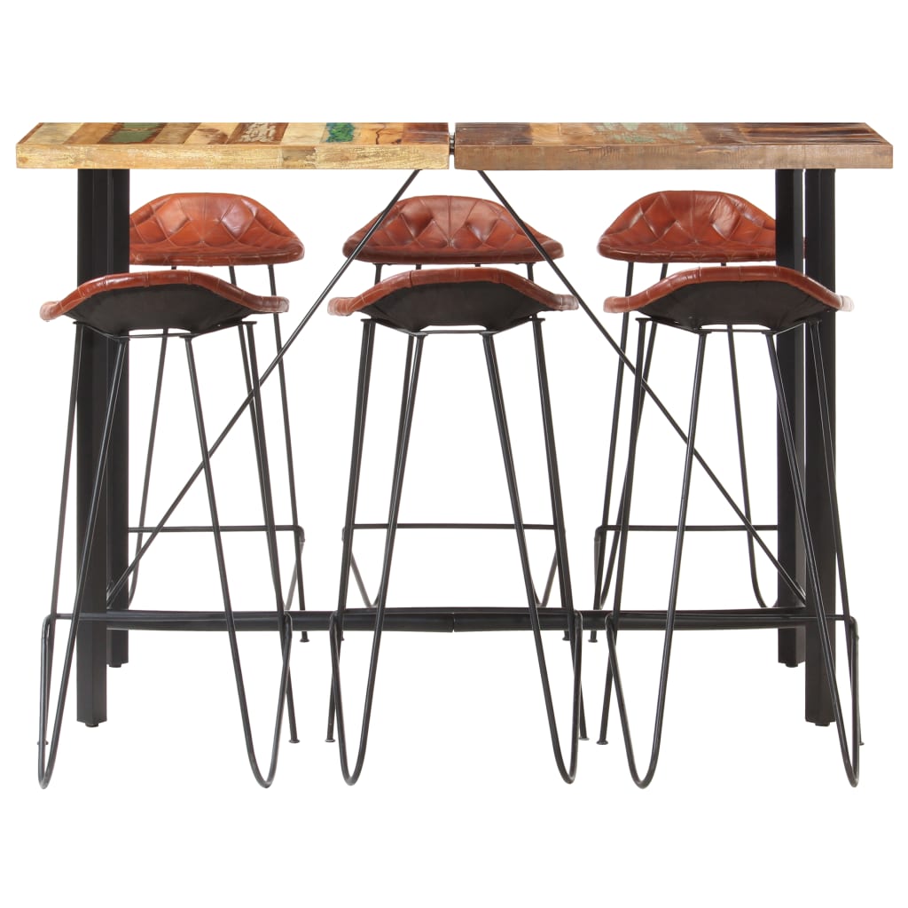 vidaXL Ensemble de bar 7 pcs Bois de récupération et cuir véritable