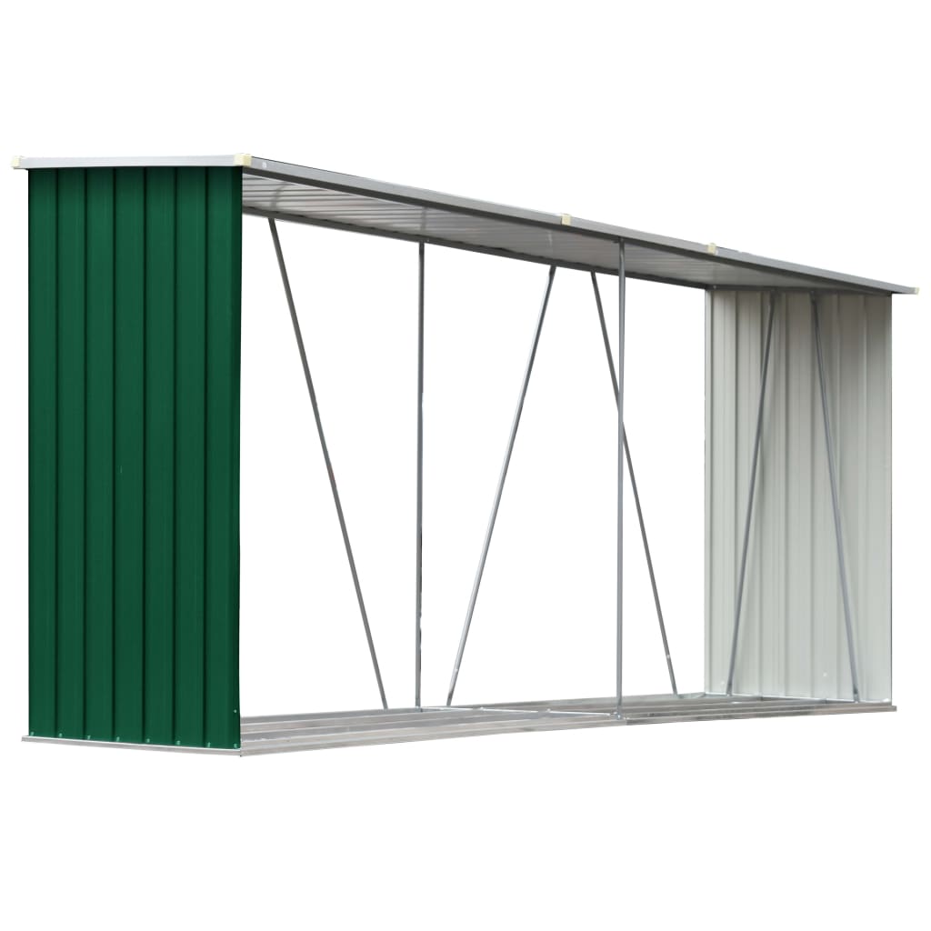 

vidaXL Garden Log Storage Shed Galvanized Steel 129.9"x33.1"x59.8" Green