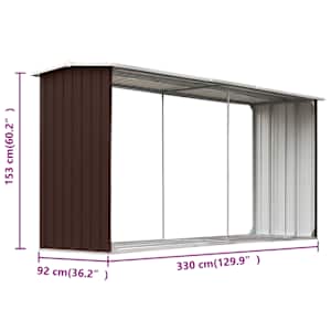 Zahradní kůlna na dříví pozinkovaná ocel 330x92x153 cm hnědá - obrázek 6
