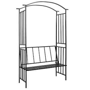 Vrtni obok s klopjo črne barve 128x50x207 cm železo