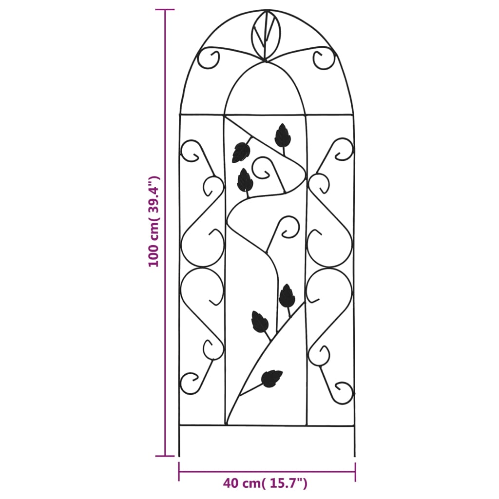 3 db fekete vas növényfuttató állvány 40 x 100 cm 