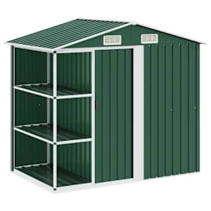 vidaXL aiakuur riiulitega roheline 205 x 130 x 183 cm, raud