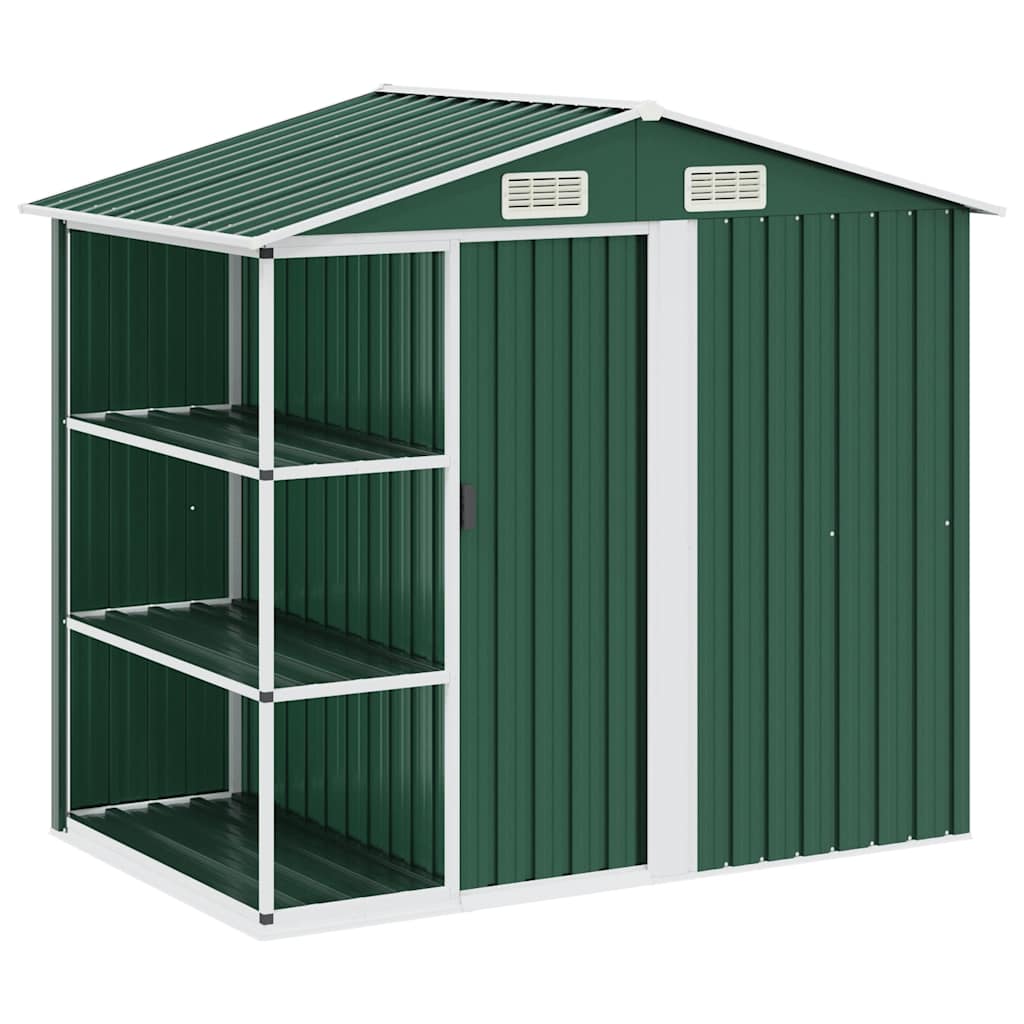 vidaXL Záhradná kôlňa s regálom zelená 205x130x183 cm železná