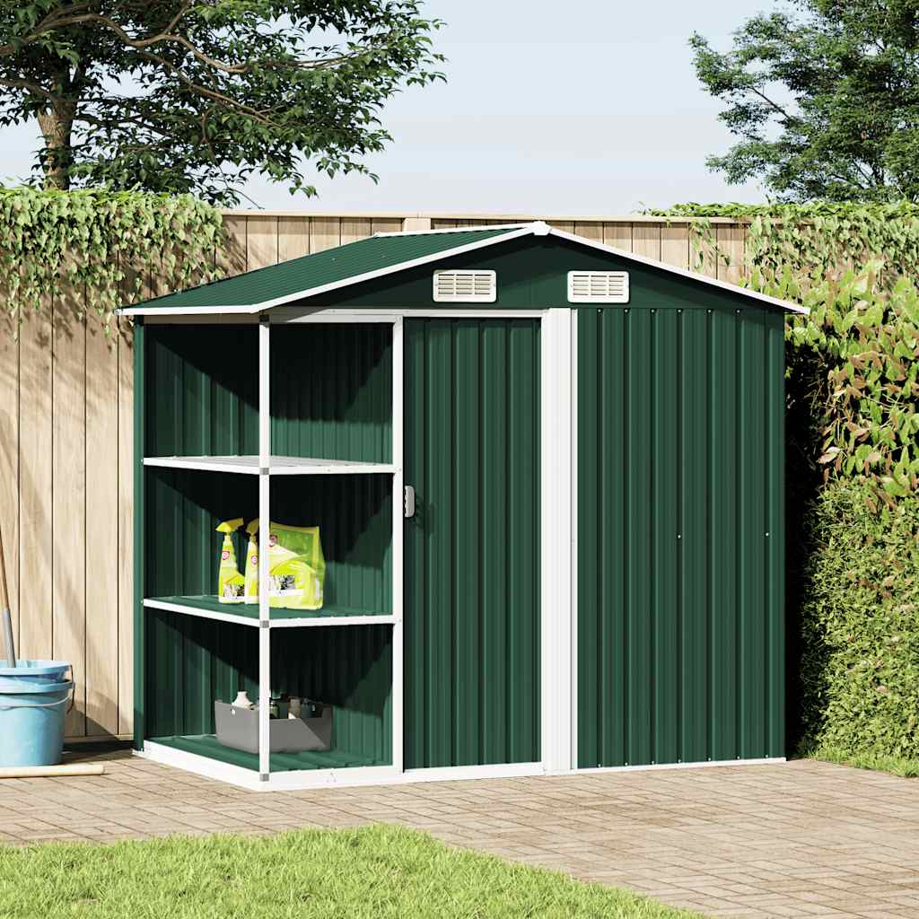 vidaXL Gartenhaus mit Regal Grün 205x130x183 cm Eisen