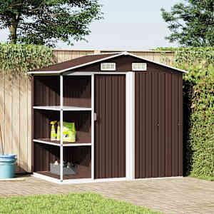 Zahradní domek s regálem hnědý 205 x 130 x 183 cm železo
