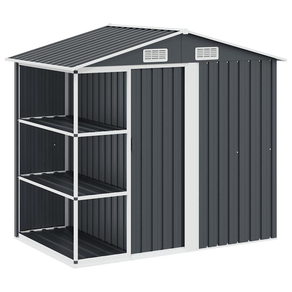 vidaXL Zahradní domek s regálem antracitový 205 x 130 x 183 cm železo