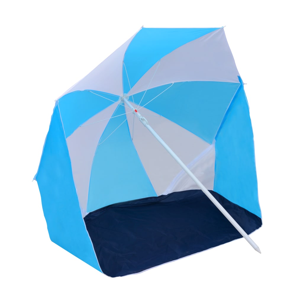 Umbrelă de plajă adăpost, albastru și alb, 180 cm, țesătură