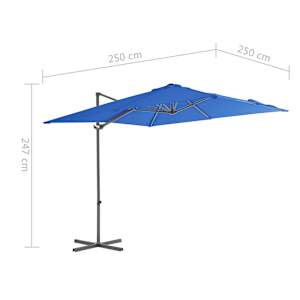 Boční zahradní slunečník s ocelovou tyčí azurový 250 x 250 cm - obrázek 9