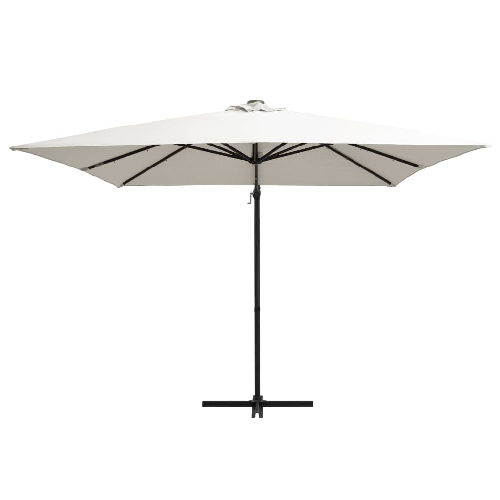 vidaXL Zweefparasol met LED en stalen paal 250x250 cm zandkleurig afbeelding