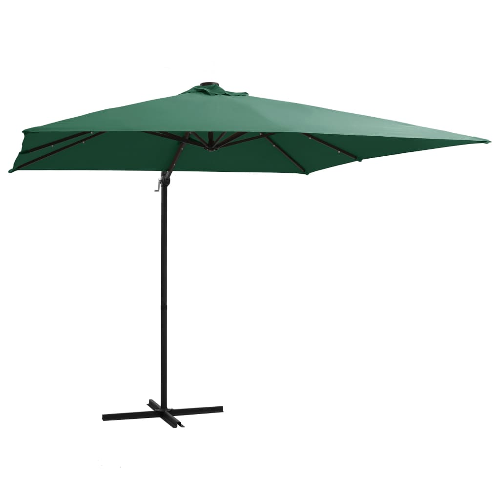 Poza vidaXL Umbrela suspendata cu LED si stalp din otel, verde, 250x250 cm