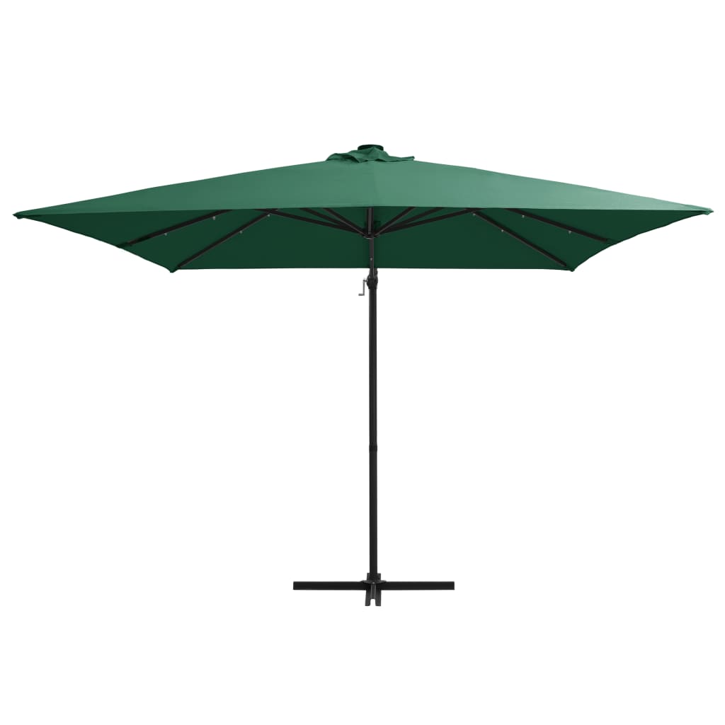 Umbrelă suspendată cu LED și stâlp din oțel, verde, 250x250 cm