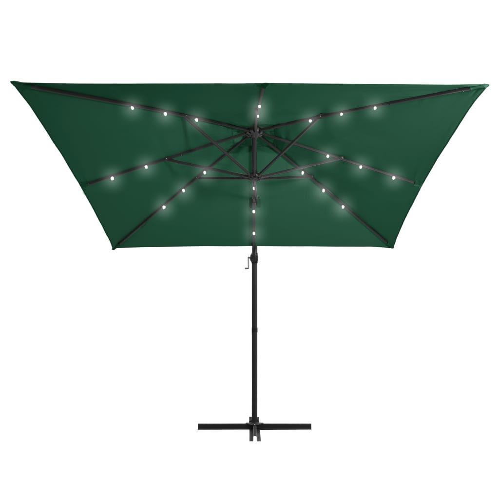 Umbrelă suspendată cu LED și stâlp din oțel, verde, 250x250 cm