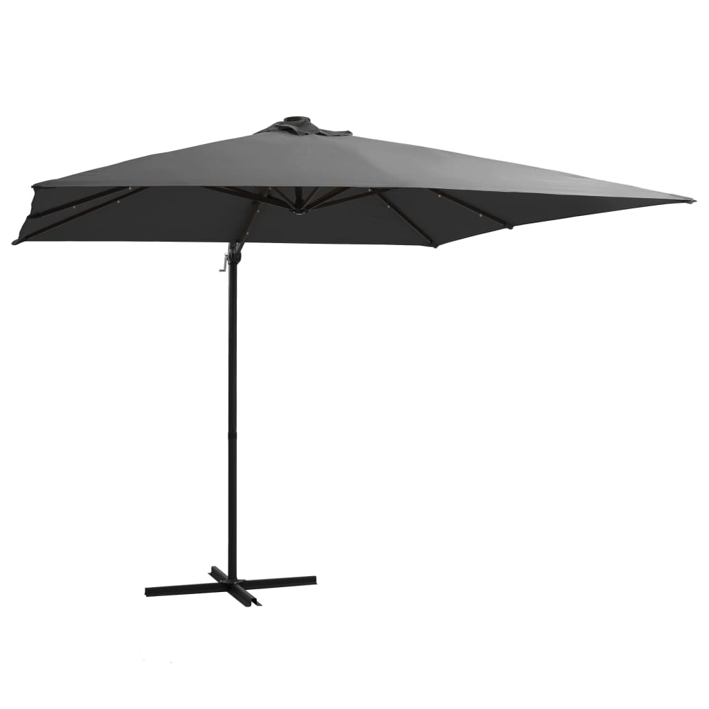 Poza vidaXL Umbrela suspendata cu LED, stalp din otel, antracit, 250x250 cm