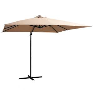 Boční zahradní slunečník s LED ocelová tyč 250 x 250 cm taupe
