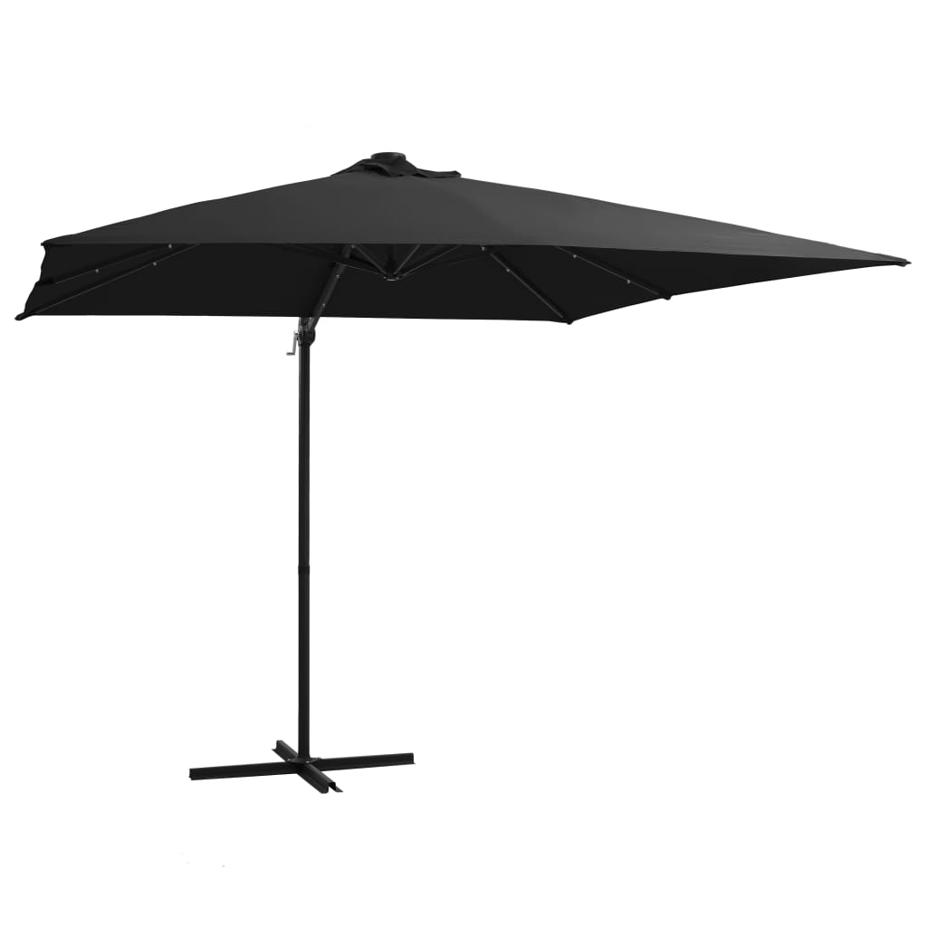 Poza vidaXL Umbrela suspendata cu LED si stalp din otel, negru, 250x250 cm
