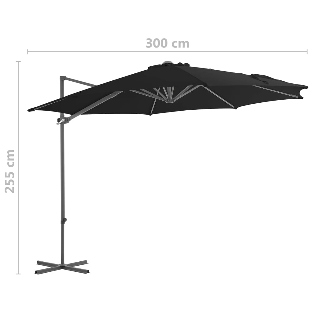 Parasol wiszący na stalowym słupku, 300 cm, czarny