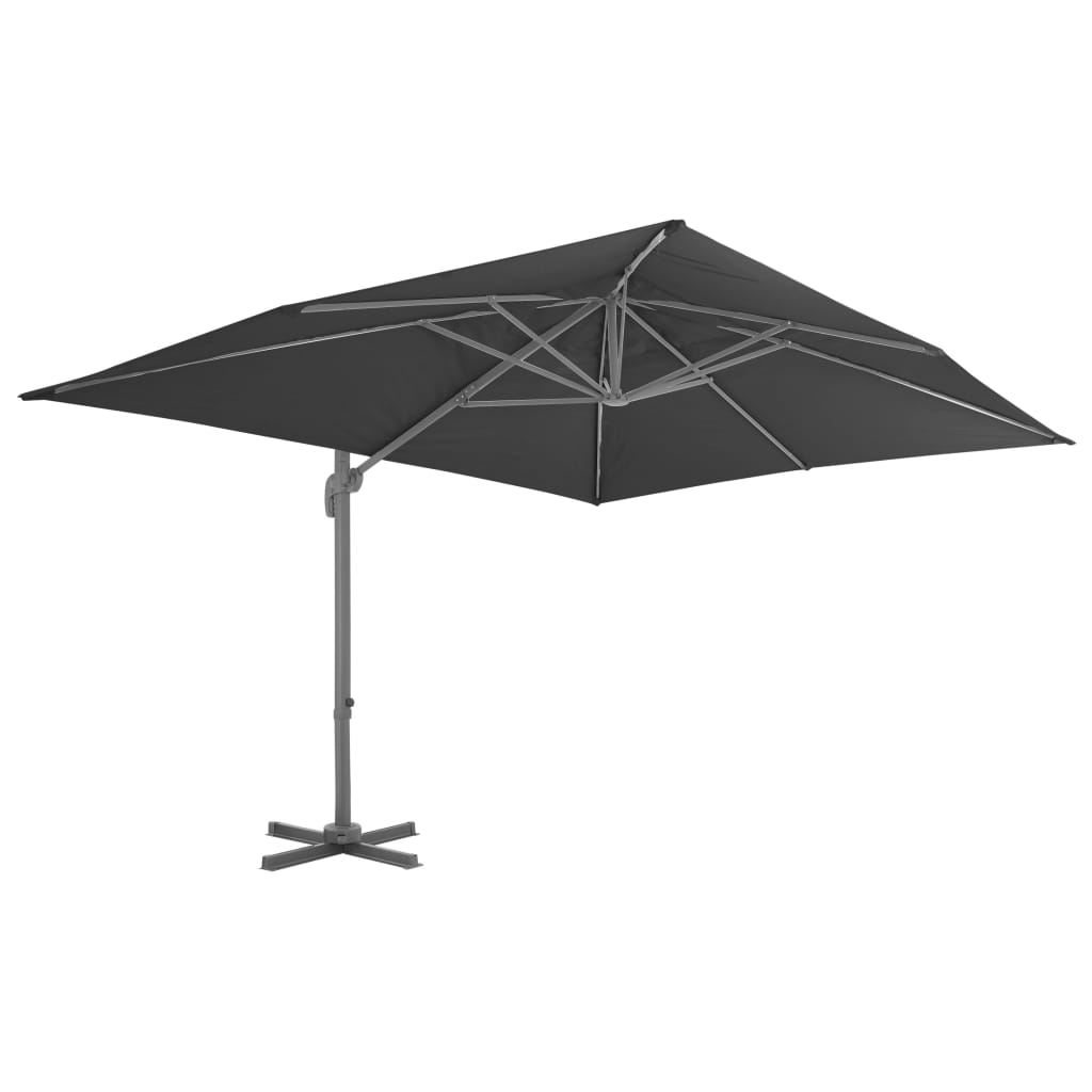 vidaXL Umbrelă suspendată cu stâlp din aluminiu, negru, 4 x 3 m