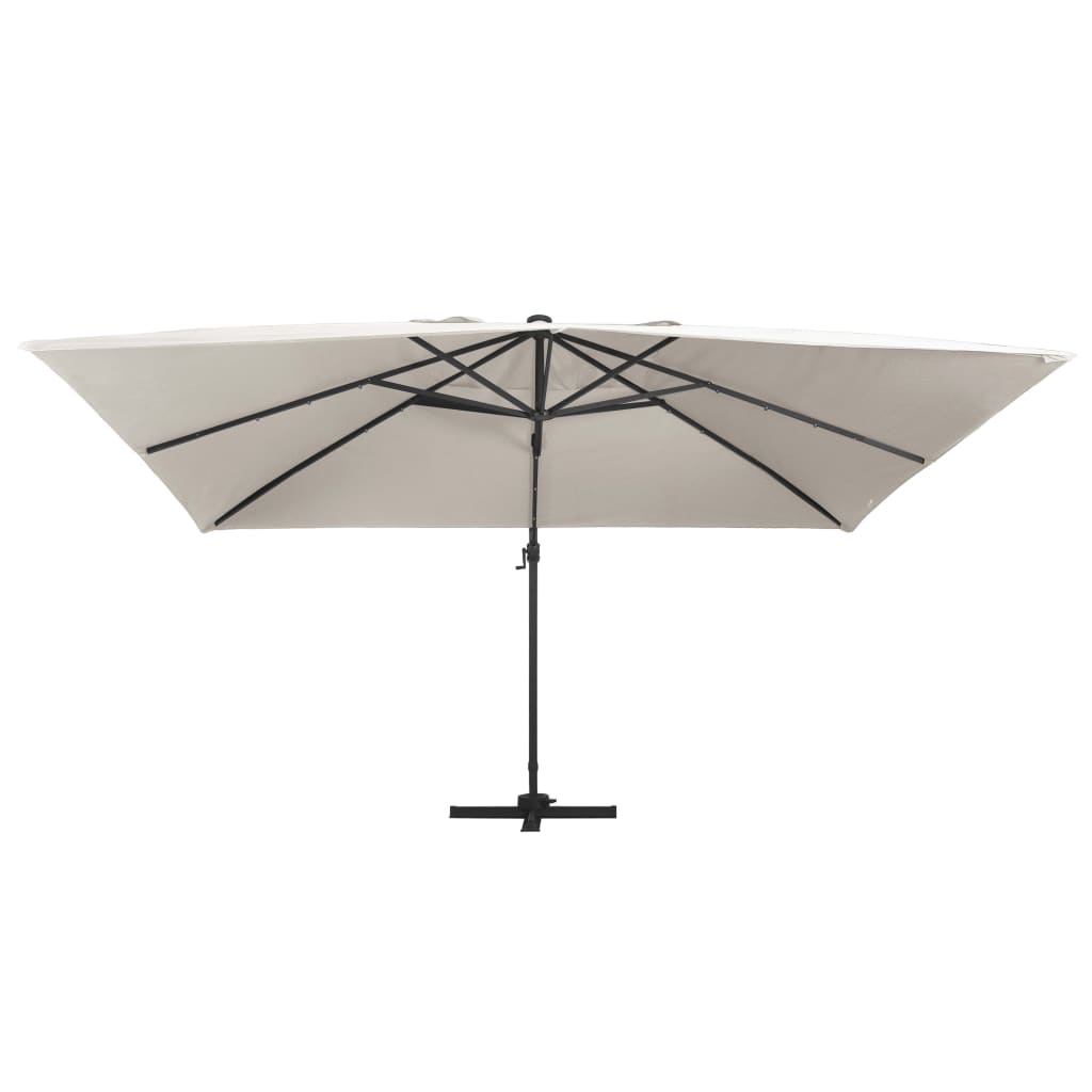 vidaXL Frihängande parasoll med aluminiumstång & LED 400x300 cm sand