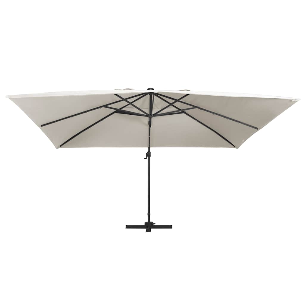 vidaXL Zweefparasol met LED en aluminium paal 400x300 cm zandkleurig afbeelding