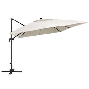 Boční zahradní slunečník s LED hliníková tyč 400x300 cm pískový - obrázek 3