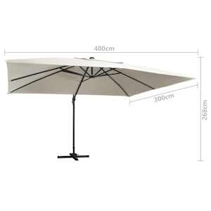 Boční zahradní slunečník s LED hliníková tyč 400x300 cm pískový - obrázek 9