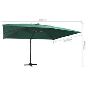 Boční zahradní slunečník s LED hliníková tyč 400x300 cm zelený - obrázek 9