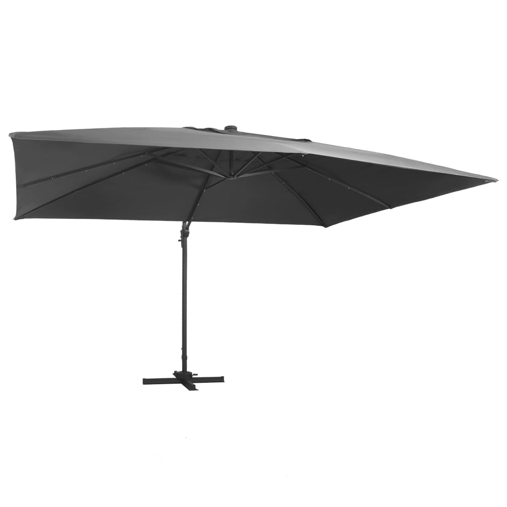 Gembinis skėtis su LED/aliuminio stulpu, antracito, 400x300cm