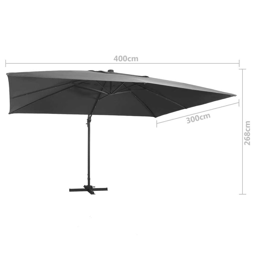 Gembinis skėtis su LED/aliuminio stulpu, antracito, 400x300cm | Stepinfit
