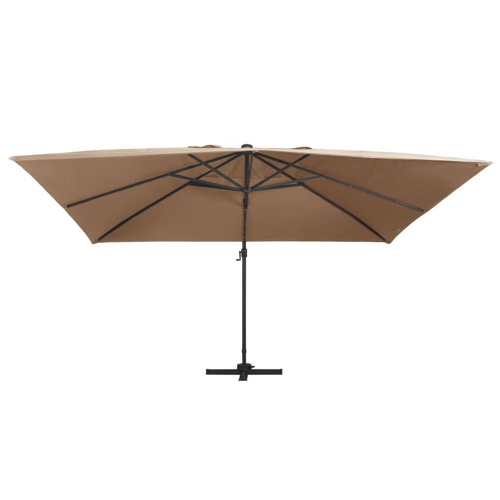 vidaXL Umbrelă suspendată cu LED și stâlp aluminiu gri taupe 400x300cm