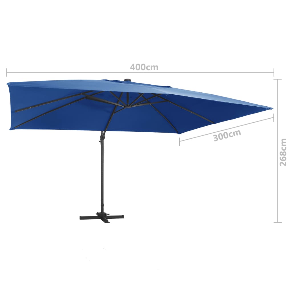 Parasol wiszący UV 400x300x268cm, lazurowy