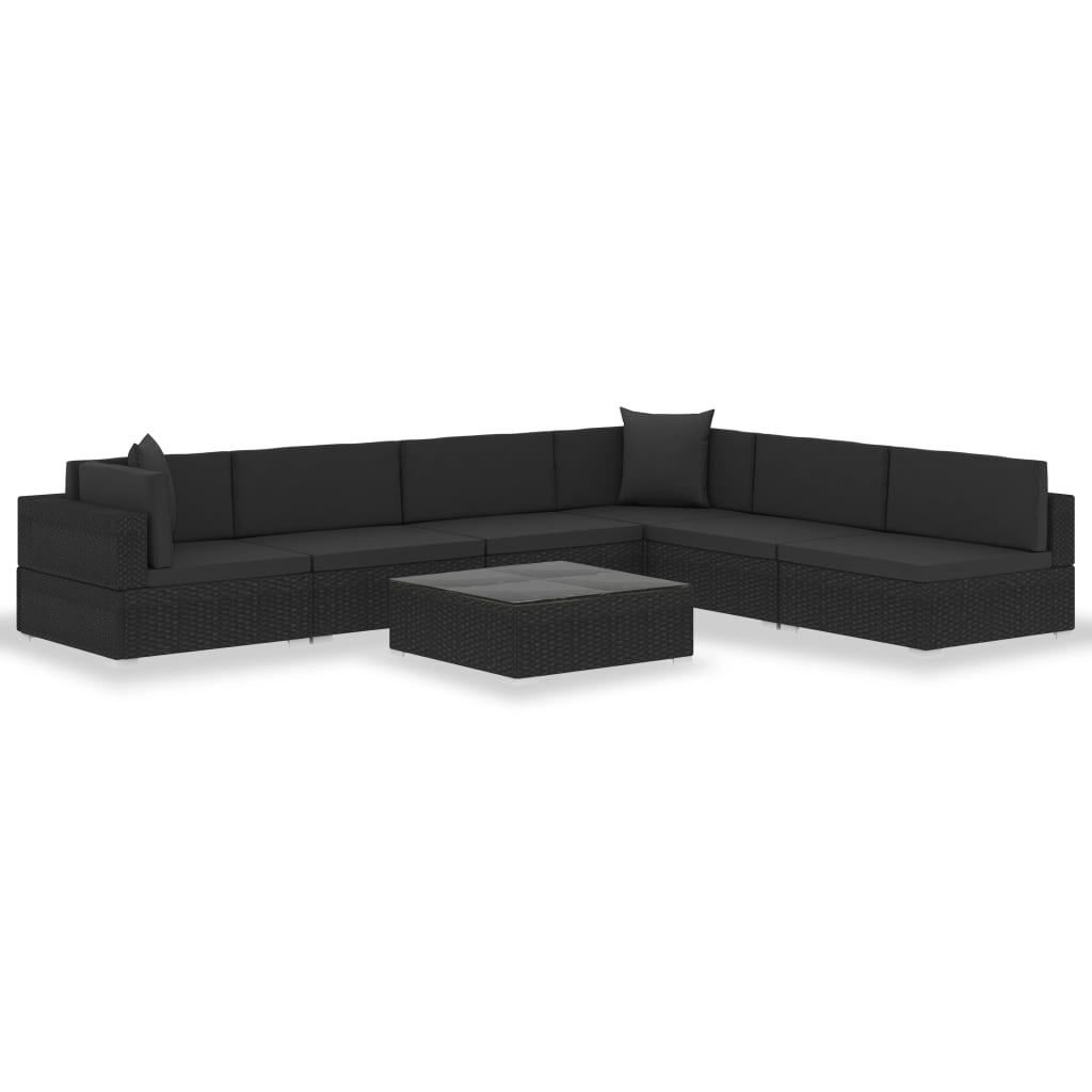 vidaXL 7-delige Loungeset met kussens poly rattan zwart afbeelding