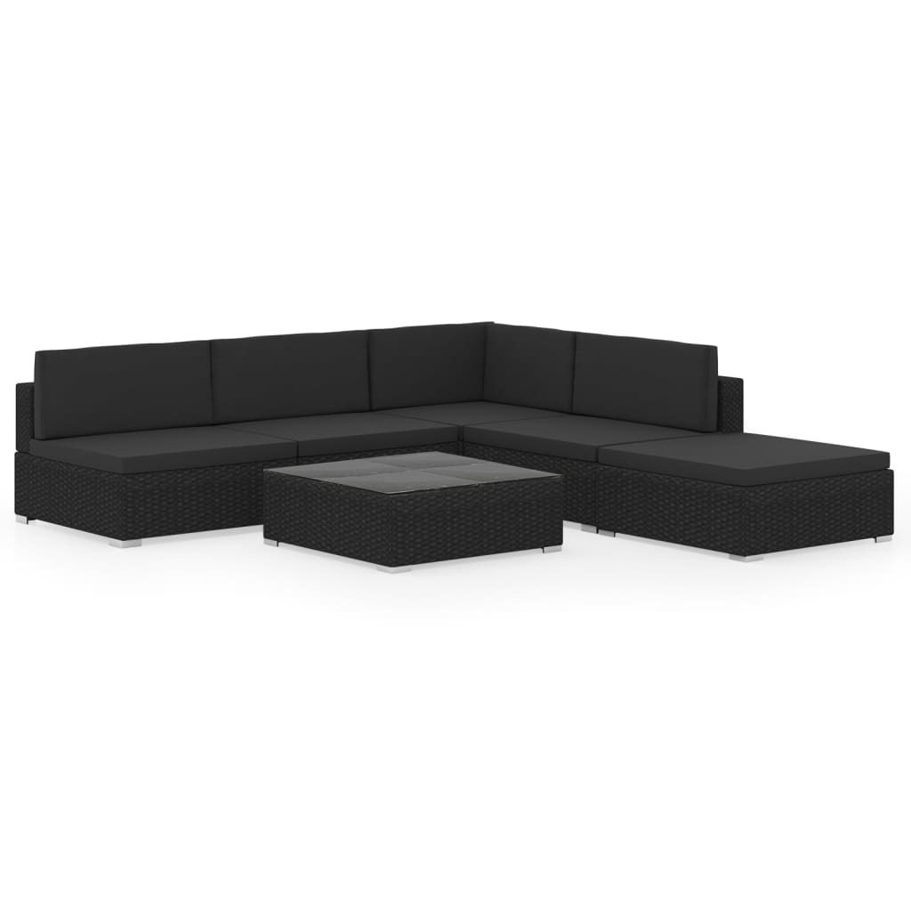 vidaXL 6-delige Loungeset met kussens poly rattan zwart