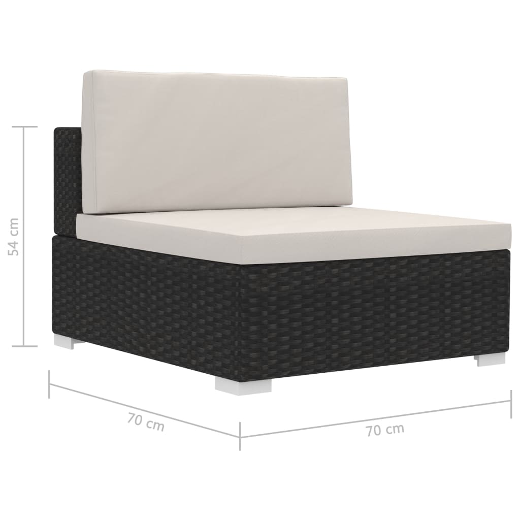 Set mobilier de grădină cu perne, 3 piese, negru, poliratan