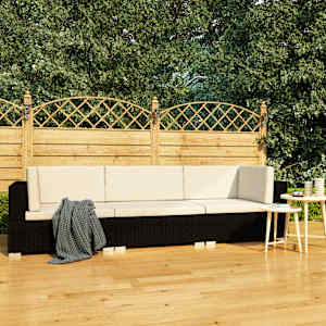 Vrtna sedežna garnitura z blazinami 3-delna poli ratan črna