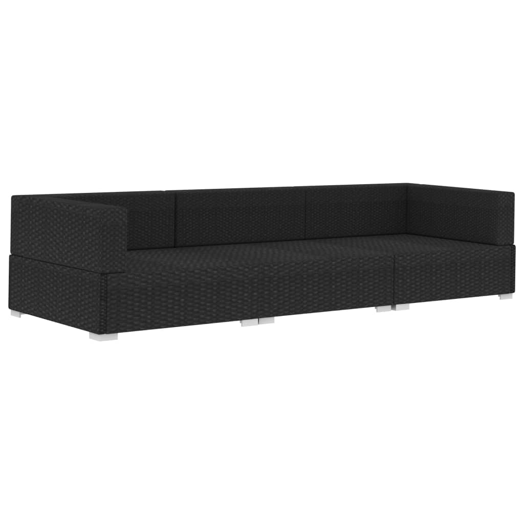 

vidaXL 3-delige Loungeset met kussens poly rattan zwart